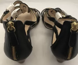 Talbots Jessie Wedge Sandals Leather Black Zipper Back Size 8 new with box - Picture 1 of 8