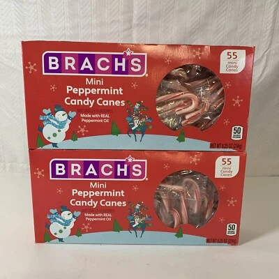 Brachs Mini Peppermint Candy Canes  2 Boxes Of 55 made with real peppermint oil - Image 1 of 4