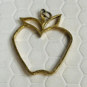 Gold Tone Apple Charm Necklace Pendant 1.5” Teacher Gift - Picture 1 of 3