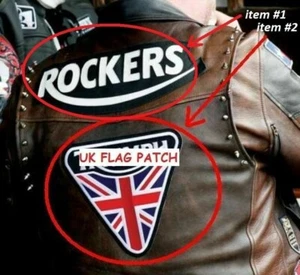 CAFÉ RACER BIKER TON-UP BOYS BIG DADDY iron-on PATCH: ROCKERS + UK FLAG - Picture 1 of 7