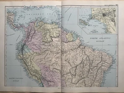 1891 South America Hand (North Part) Coloured Original Antique Map by G.W. Bacon - Image 1 of 4