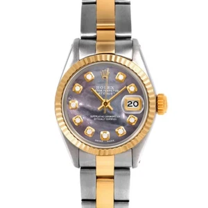 Rolex Ladies TT Datejust Black Mother Of Pearl Diamond Dial Oyster Band Watch - Picture 1 of 3