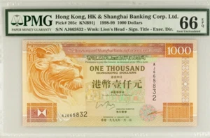 1999 Hong Kong 1000 Dollars P205c BANKNOTE CURRENCY UNC PMG 66 - Picture 1 of 2