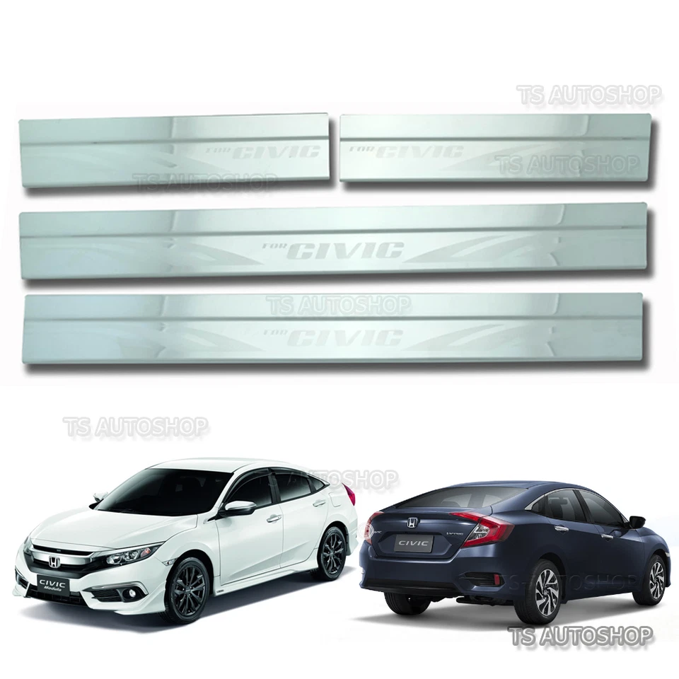 Cubierta de puerta de umbral de placa de desgaste de acero inoxidable de 4 puertas para Honda Civic FB6 sedán 2016 Foto 1 de 3