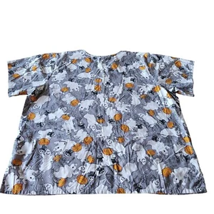 Tafford Halloween Scrub Ghosts Jack O Lanterns Top Size Medium Skeletons XL - Picture 1 of 5
