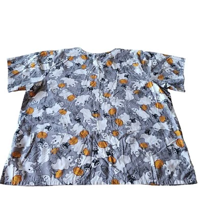 Tafford Halloween Scrub Ghosts Jack O Lanterns Top Size Medium Skeletons XL - Image 1 of 4