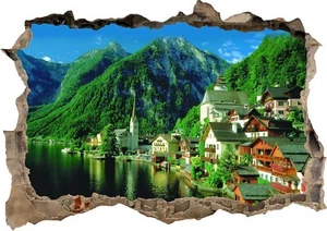 Póster de pegatina de pared con vista rota de la montaña de Austria lago 3D dormitorio Z599 - Imagen 1 de 1