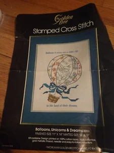 Golden Bee balloons unicorns and dreams cross stitch kit 11 x 14 - Picture 1 of 3