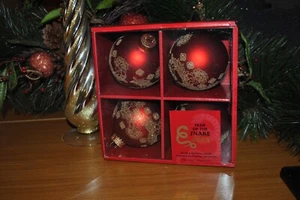 NEW YEAR of the SNAKE 2025 Set/4 Red Ball Glass Ornament Gold Ornate 3.25" BOX - Picture 1 of 3