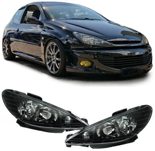 BLACK / SMOKED HEADLIGHTS HEADLAMPS FOR PEUGEOT 206 1998-2006 - Image 1 of 1
