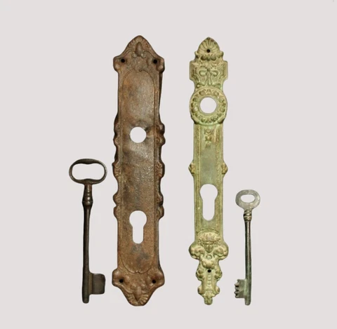 18th Century - Antique Decorative Hole Lock Covers of a door with key Attached Cover