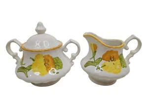 Flower Nasturtium by Metlox Poppytrail Vernon Ware Creamer & Sugar Bowl Granny C - Picture 1 of 11