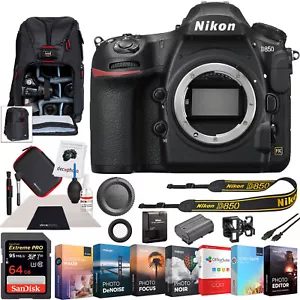 Nikon D850 DSLR Camera 45MP 4K FX Digital SLR Body Backpack Memory Value Bundle - Picture 1 of 11