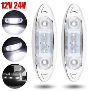 2X Marker Light 4"in White LED Side Light Lamp Truck Trailer RV Van Oval Chrome - Picture 1 of 9