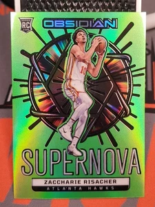 2024-25 Obsidian - Supernova Zaccharie Risacher #2 Electric Etch GREEN FLOOD /25 - Picture 1 of 9