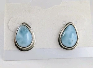 Sterling Silber Tropfen hellblau Larimar Cabochon Ohrstecker - Bild 1 von 6