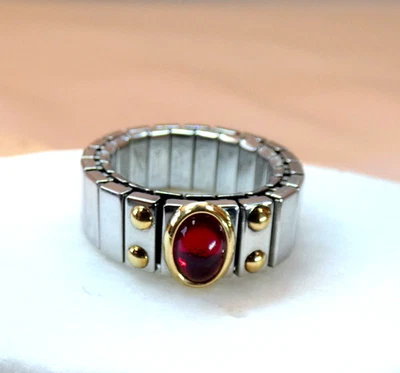 Anillo Expandible De Colección Zoppini Acero Inoxidable Oro Amarillo 18K 750 Italia Piedra Roja Foto 1 de 4