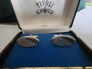 1980s Tivoli Silver-Tone Cufflinks Oval Shaped In Original Box-Vintage - Picture 1 of 2