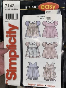 Simplicity Baby Girl Dress Sewing Pattern 7143 NB-L Cut Complete - Picture 1 of 2