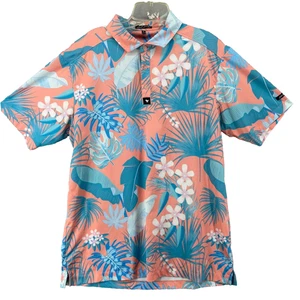 Camisa Polo Bad Birdie Para Hombres XL Tropical Rosa Azul Estampado Floral Abotonada - Imagen 1 de 11