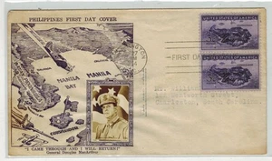 1944 Patriotic FDC CROSBY PHOTO 925 CORREGIDOR MANILA BAY & GENERAL MACARTHUR - Picture 1 of 1