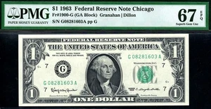 1963 1900-G $1 Chicago Federal Reserve Note • PMG 67 EPQ • G-A Block ((TOP POP)) - Picture 1 of 2