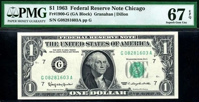 1963 1900-G $1 Chicago Federal Reserve Note • PMG 67 EPQ • G-A Block ((TOP POP)) - Image 1 of 2