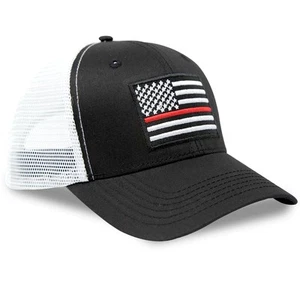 Black Thin Red Line Hat for Men and Women – Adjustable One Size Trucker Cap, ... - Picture 1 of 7