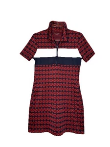 Tory Burch SPORT Dress Performance Jacquard Geo Navy Chalet Aline Blue Red Small - Picture 1 of 8