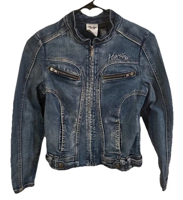 Harley-Davidson Women’s Embroidered Wing Denim Jacket S Rhinestone Motorclothes - Image 1 of 4