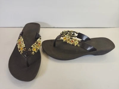 Sandalias chanclas de goma adornadas con pedrería bronce dorado marrón S 7M nuevas sin caja Foto 1 de 4
