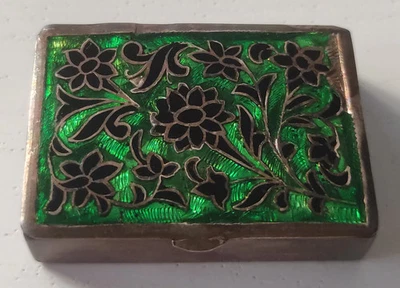 Antique Pill Box In Enamelled Silver - Oriental Art Deco Style - Image 1 of 4