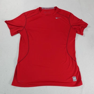 Nike Pro Combat Shirt Mens Large Red Dri Fit Fitted Athletic Training Top Tee - Image 1 of 4