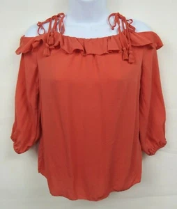 Joie Eukene Ruffle Cold Shoulder Blouse Peach 3/4 Sleeve Top Women's XXS - Picture 1 of 11