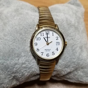 Timex edle goldfarbene Damen Dresswatch Art Deco Datum Indiglo Armband 24 mm - Bild 1 von 9