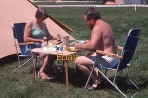 35mm Slide - Man And Woman Having Picnic Lunch Outside Tent, 1978 - Picture 1 of 1