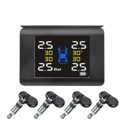 4 Internal Sensors Wireless Solar TPMS LCD Car Tire Pressure Monitoring System - Image 1 of 4