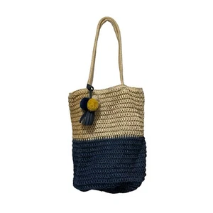 Old Navy Woven Packable Straw Paper Double Straps Shoulder Beach Bag Tote 15X13 - Picture 1 of 15