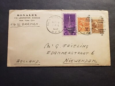 Steamer SS BREMEN Naval Cover 1939 NY to NIEWENDAM, HOLLAND w/ HATS FURS letter - Image 1 of 3