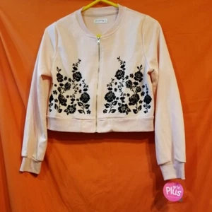 Pink with black flower pattern crop jacket girls size 20 1/2 - Picture 1 of 4