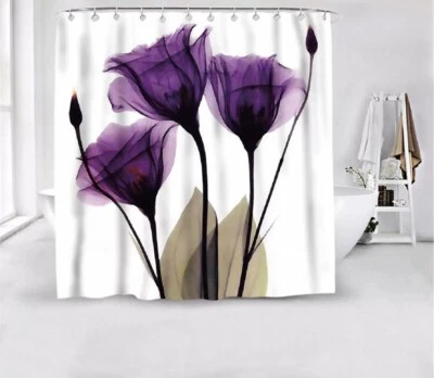 Shower Curtain Set with Hooks 70 x 70 inch Flower Snow Tree Colorful - Image 1 of 4