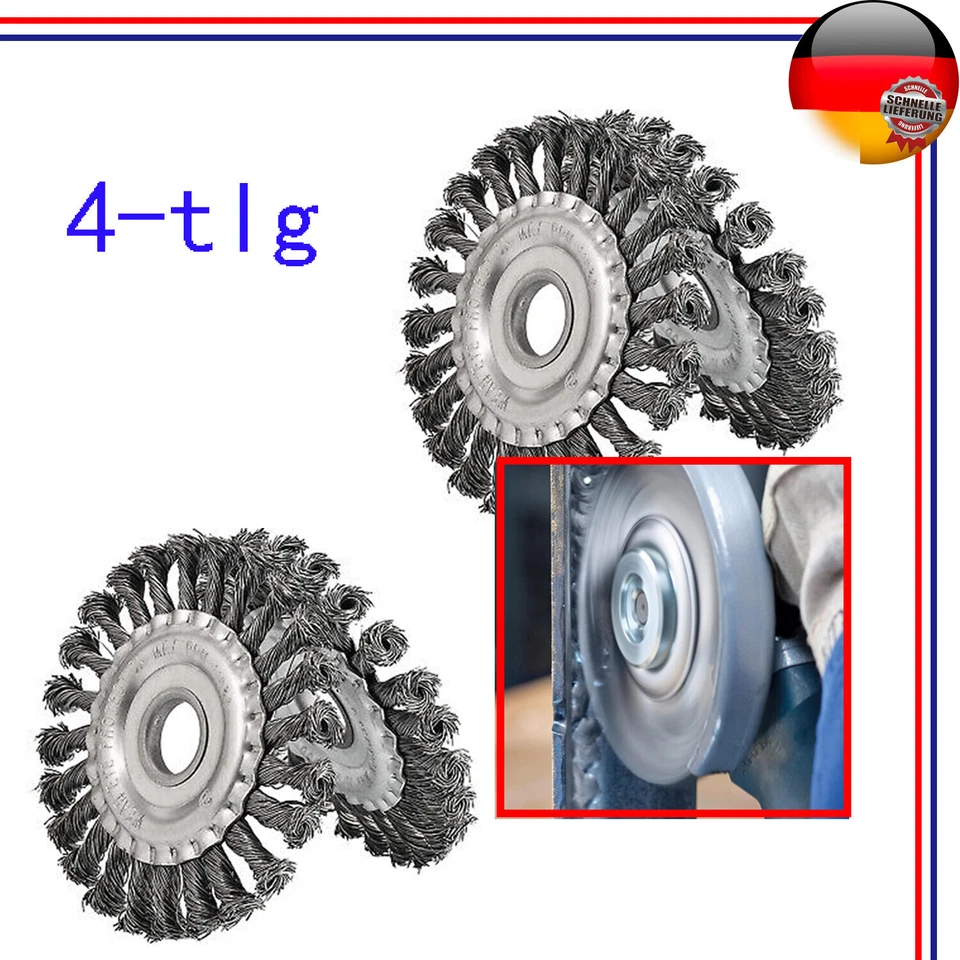 4X Drahtbürste Für Flex, Winkelschleifer Ø100mm X 16mm Gezopft Scheibenbürste - Bild 1 von 4