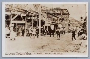 GOLDEN JUBILEE TIME C STREET ACTION VIRGINIA CITY NEVADA RPPC postcard C2 - Picture 1 of 2