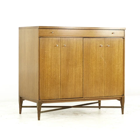 Paul McCobb for Calvin Mid Century Mahogany and Brass Bar Credenza Cabinet Cover