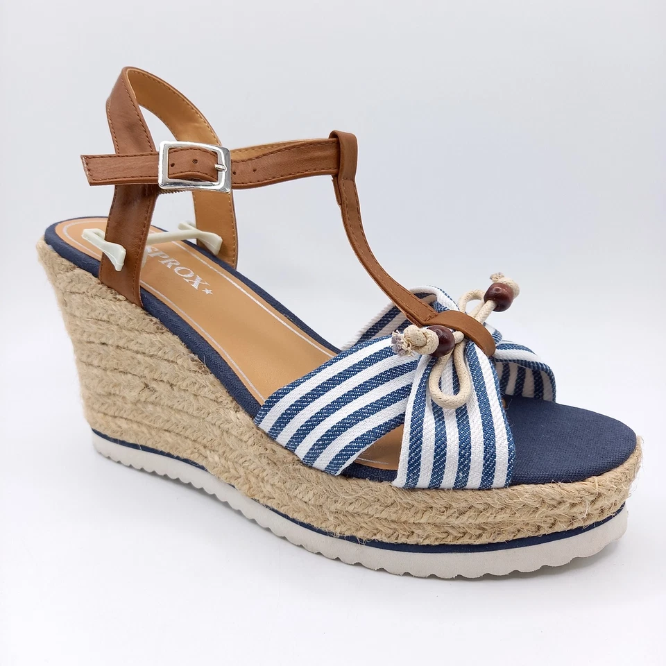 Sandales Nu Pieds Femme - 38 et 40 - Talon Bleu Blanche Marron Compensées - Photo 1/4
