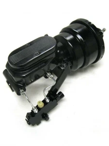 7" Dual BLACK Universal Power Brake Booster Milled Master Cylinder Disc Drum Kit - Picture 1 of 9