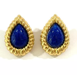 Christian Dior Vintage signierte goldfarbene Träne Tropfen simulierter Blautopas Ohrringe - Bild 1 von 6