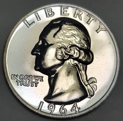 1964 PROOF 90% SILVER WASHINGTON QUARTER - Image 1 of 4