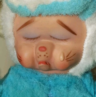 Kitschy Vtg '50s Rushton Style Knickerbocker Rubber Face Crying Bunny Rabbit 12" - Image 1 of 4