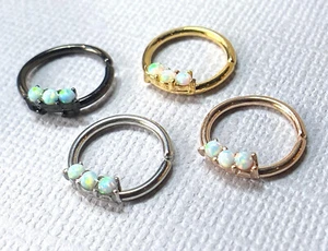 1pc Three Opal Ion Plated Septum / Cartilage Hoop Ring Rook Daith Helix Tragus  - Picture 1 of 10